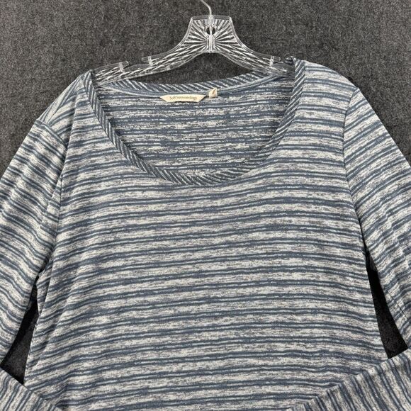 Soft Surroundings Top Women's Large Blue White Striped Embroidered Linen - Picture 2 of 6